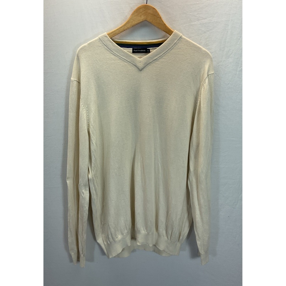 Paul Frederick Ivory Silk Cashmere Blend V Neck Sweater Size XXL Office neutral